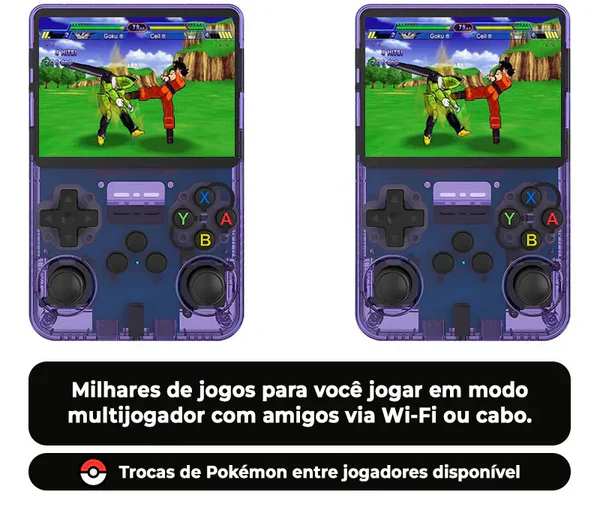 Portátil R36S - 30 Mil Jogos de 25 Consoles + BRINDE HOJE (Estojo de Armazenamento de Couro)